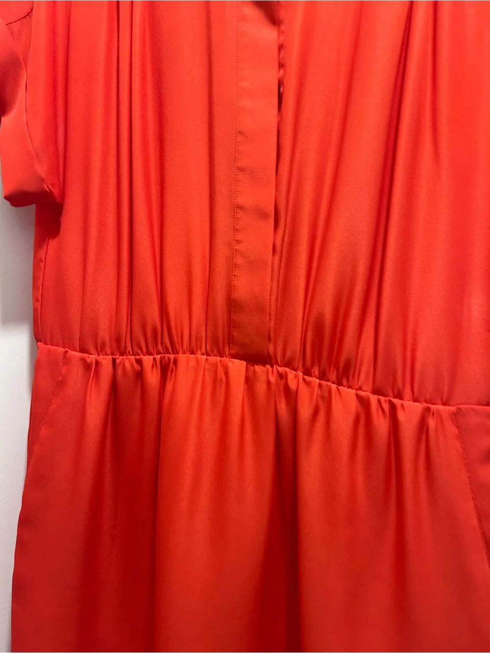 J. Crew Orange/Red Short-Sleeve Gathered Waist Dress